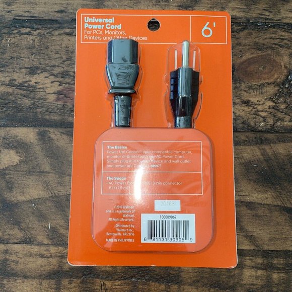 Onn Universal Power Cord 6’ Black For Monitors, PC’s, Printers, Etc 6 Ft - Picture 2 of 2